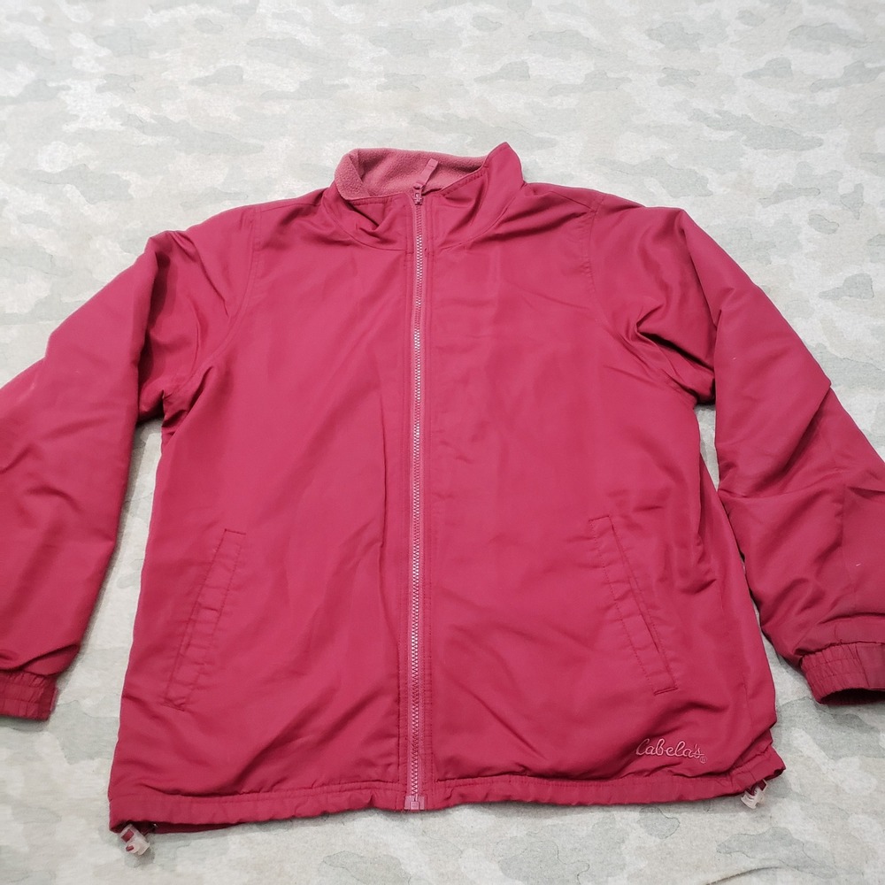Cabelas Jacket Womens Large Red Fleece Lined Full Zip Outdoor Hiking Workwear